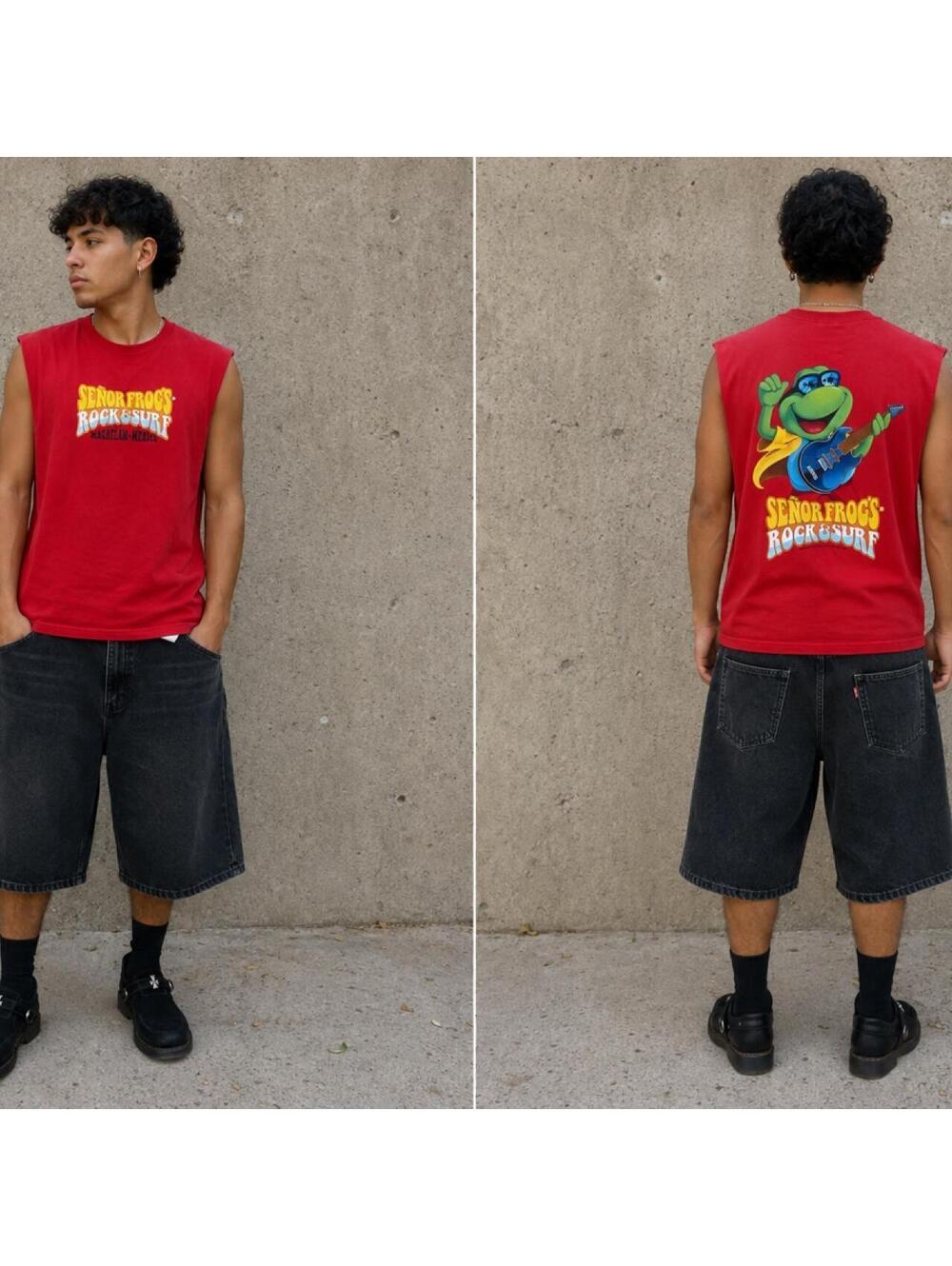 90s Vintage Señor Frog’s Rock & Surf Mazatlán Mexico Sleeveless T-Shirt | Red